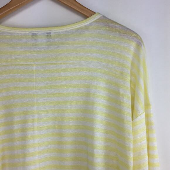 New Nordstrom Signature 100% Linen Striped T-shirt Yellow White Top Small $129 - Picture 6 of 7